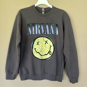 Nirvana Sweatshirt sz M Gray Band Crewneck Grunge Y2K 90s Smile Long Sleeve
